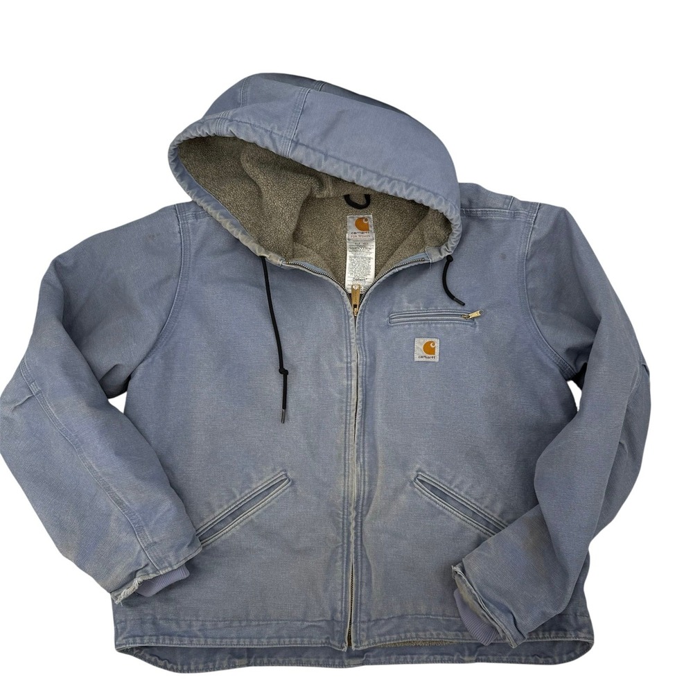 Carhartt Womens XL Sherpa Lined‎ Sierra Hooded Jacket Light Blue flaws faded